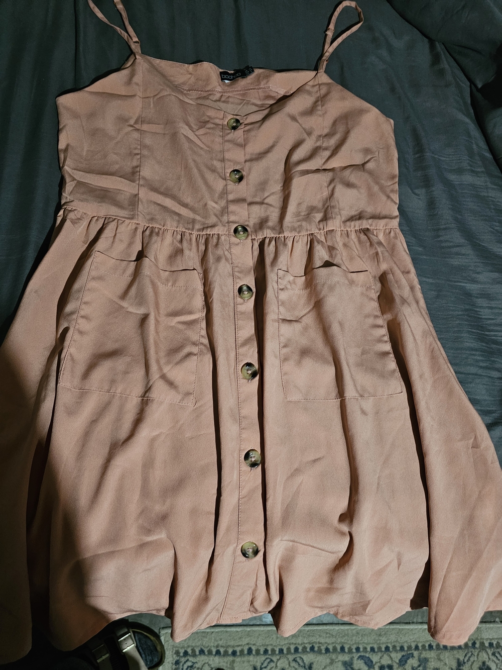 Button-Front Spaghetti Strap Dress in Dusty Rose